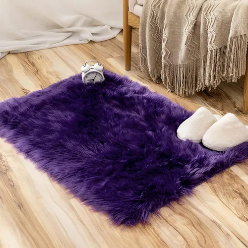 Miniatura 33 de MIULEE Alfombra de Piel de Oveja Sintética de 3 x 5 Pies, Alfombras de Área Mullidas de Lujo - Alfombra Decorativa Shag Súper Suave para Dormitorio