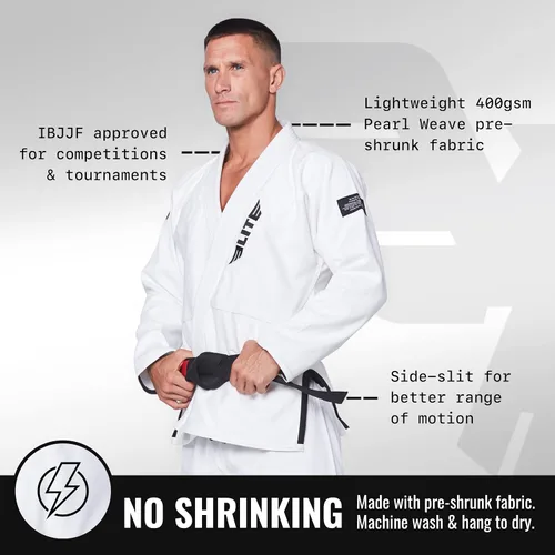 Miniatura 2 de Elite Sports Kimono para hombres aprobado por la IBJJF Federación Internacional de Jiu Jitsu Brasileño de tela pre-encogida para Jiu Jitsu