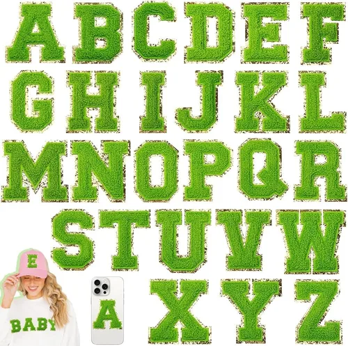 Miniatura 54 de 104 Piezas de Letras Grandes de 3 Pulgadas de Chenilla Blancas de la A-Z, Letras Termoadhesivas para Tela y Ropa, Bordado de Brillantina para 104