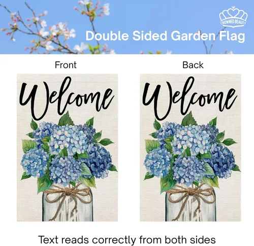 Miniatura 5 de CROWNED BEAUTY Bandera de jardín de primavera, tarro de hortensias de 12 x 18 pulgadas, doble cara, pequeño, floral, decoración de vacaciones
