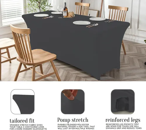 Miniatura 2 de Pomp Mantel elástico de elastano color antracita de 4 pies, resistente a las arrugas y a las manchas, tela de alta calidad de fácil cuidado, se