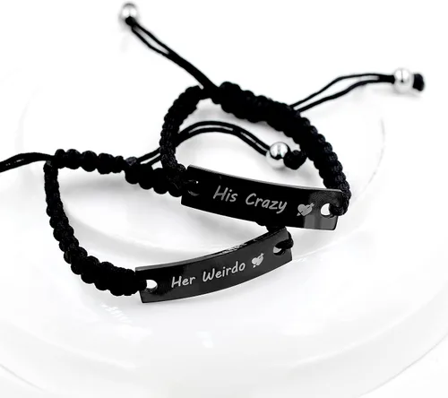 Miniatura 8 de 1 par de pulseras trenzadas Hademade para parejas, pulseras para hombres y mujeres grabadas con "I Love You 3000, God Gave Me You, His Crazy Her