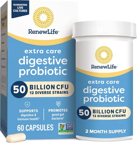 Renew Life - Última flora probiótica cuidado extra - 50 mil millones - suplemento diario de salud digestiva e inmunológica - 30 cápsulas vegetales,