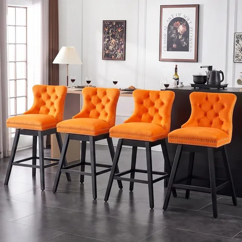 Miniatura 15 de Taburetes de bar con altura de mostrador, taburetes de bar giratorios 360 con respaldos, sillas tapizadas de tela de terciopelo de alta calidad