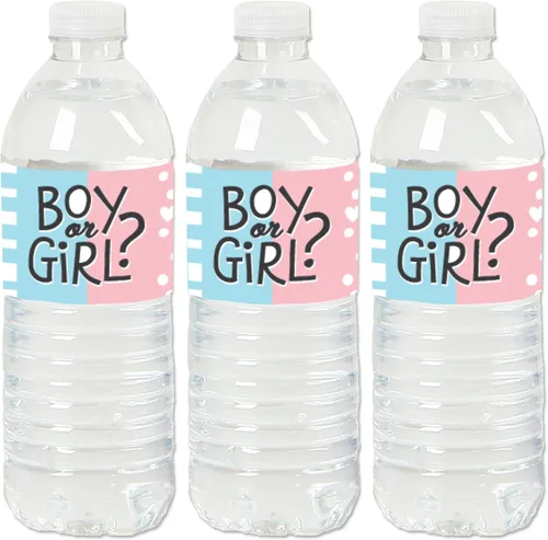Big Dot of Happiness Baby Gender Reveal - Etiquetas adhesivas para botellas de agua para fiesta de equipo niño o niña, juego de 20