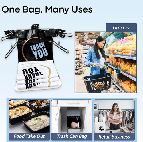 Miniatura 6 de YoYoRain 1000 bolsas de agradecimiento, bolsas tipo camiseta, bolsas de plástico blancas (500 unidades), bolsas de plástico negras (500 unidades)