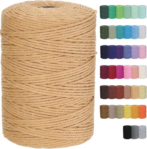 Miniatura 27 de Cuerda de macramé de algodón de 3 mm x 109 yardas, suministros de macramé de color natural, cuerda de algodón suave para colgar plantas, colgante