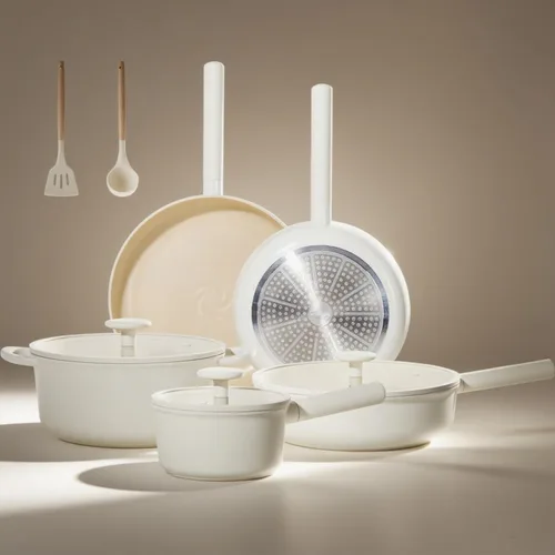 JEETEE Juego de utensilios de cocina de cerámica, 15 ollas y sartenes antiadherentes con asas extraíbles, juego de utensilios de cocina de inducción