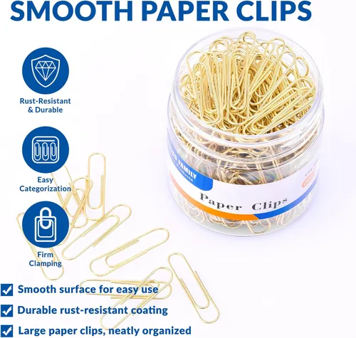 Miniatura 4 de FUDAO FAMILY Clips de papel medianos, 200 unidades, clips de papel, clips de papel dorados, clip de papel de 1.3 pulgadas (1.260 in)