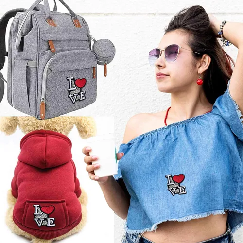 Miniatura 4 de Parche de amor con diamantes de imitación, 2 piezas de parche para planchar con corazón rojo, parches decorativos para bricolaje, accesorios
