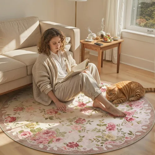 Miniatura 23 de Lahome Alfombra Floral Lavable de 3 x 5 Pies, Alfombras Pequeñas para Dormitorio, Suave Antideslizante, Alfombras para Entrada, Alfombra de Pila