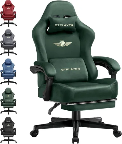 Miniatura 11 de GTPLAYER Silla de juegos grande y alta de tela con cojín de resorte de bolsillo, silla ergonómica de computadora de respaldo alto con reposapiés
