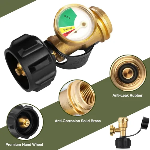 Miniatura 3 de BESTFIRE Indicador de nivel de tanque de propano para tanques de 5 a 40 libras, medidor de presión de propano con detector de fugas para parrilla