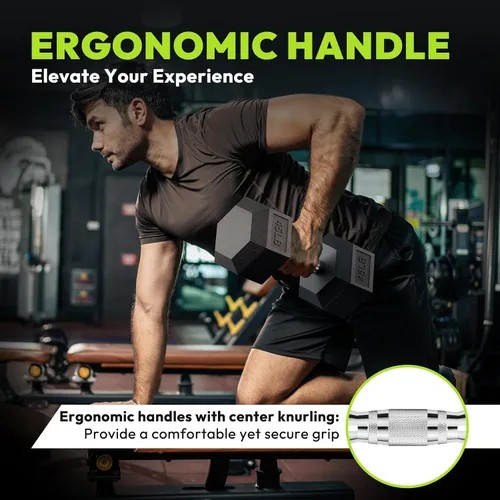 Miniatura 6 de HANDBODE Juego de mancuernas hexagonales de 45 a 640 libras, mancuernas de ejercicio y fitness con revestimiento de goma para gimnasio en casa