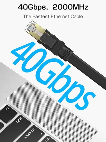 Miniatura 2 de Senetem Cable Ethernet Cat 8 de 20 pies, cable de conexión de red de Internet plano de alta velocidad de 40 Gbps 2000 Mhz, cable LAN blindado RJ45