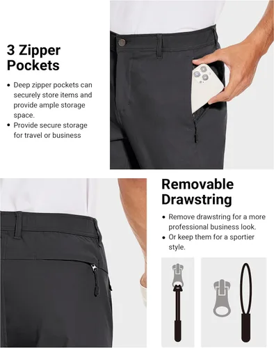 Miniatura 2 de SPECIALMAGIC Pantalones de golf para hombre, elásticos, ajustados, ligeros, con bolsillos con cremallera
