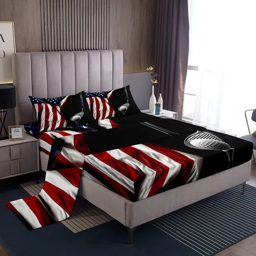 Miniatura 45 de Juego de sábanas con estampado camuflaje de la bandera estadounidense tamaño King, de Castle Fairy. Juego de ropa de cama de lujo de microfibra