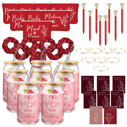 Miniatura 13 de Irenare Juego de 8 piezas de 48 piezas de regalos de dama de honor, regalos de dama de honor, vasos de vidrio de 16 onzas, bolsas de maquillaje