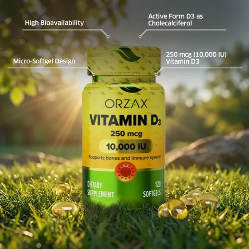 Miniatura 3 de ORZAX Vitamina D3 10000 iu (250 mcg) - Sin OMG, sin gluten, sin azúcar, sin lácteos - Suministro de 120 días para una función muscular fuerte