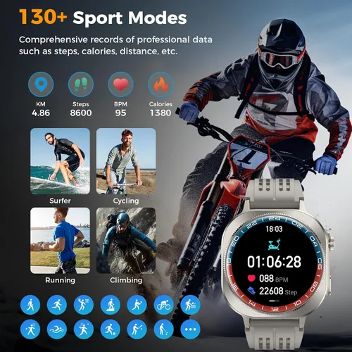 Miniatura 5 de Soudorv Reloj inteligente, AMOLED 2026 de 1.43 pulgadas para hombres y mujeres (respuesta/hacer llamadas), 60 días/más de 130 deportes/linterna