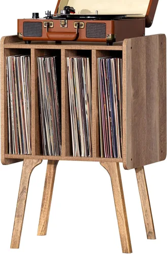 Miniatura 9 de LELELINKY - Soporte pequeño para tocadiscos de 11.7 pulgadas de ancho, mesa de almacenamiento para discos de vinilo color negro con 4 gabinetes