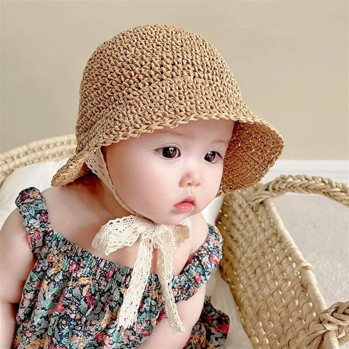 Miniatura 3 de Sombreros de paja para niñas pequeñas y plegables de ala ancha para verano, sombrero de paja para fotografía de bebé, sombreros de paja
