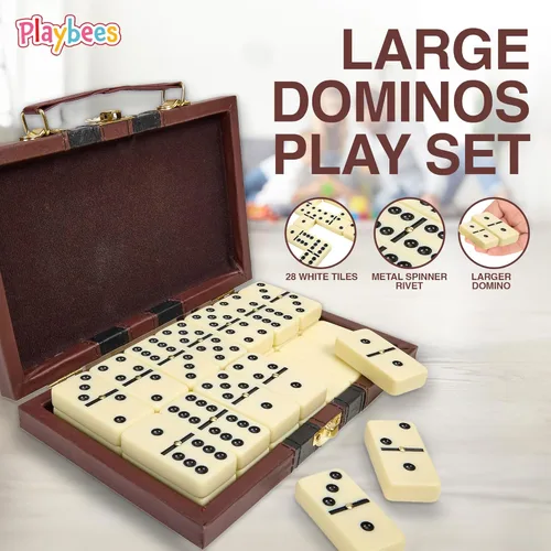 Miniatura 3 de Playbees Juego de Dominó Jumbo Doble Seis – 28 Fichas Clásicas Blancas en Estuche de Cuero Sintético – Divertido Juguete Educativo para Niños
