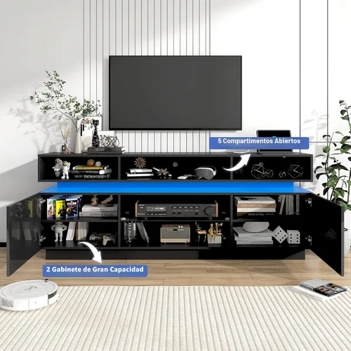 Miniatura 5 de chartustriable Soporte de TV LED para TV de 80 pulgadas, centro de entretenimiento alto moderno con tomas de corriente, soporte de TV de alto