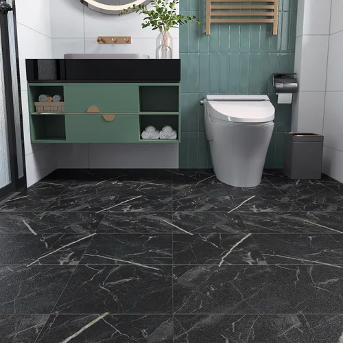 Miniatura 4 de VaryStyle - Azulejos de mármol negro para despegar y pegar, impermeables, de vinilo, para cocina y baño, amigables para inquilinos, adhesivos