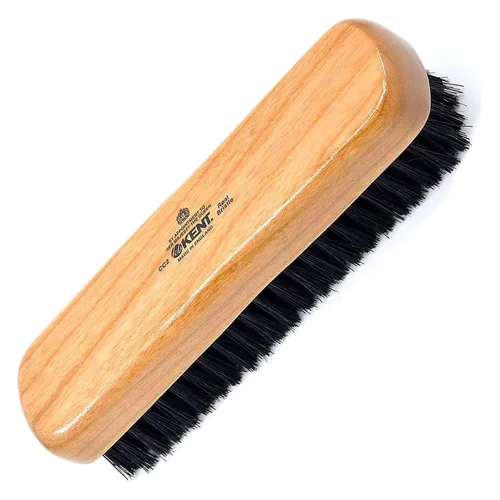 Kent CC2 Finest - Cepillo para ropa de madera de cerezo con cerdas de jabalí negro, 100% hecho a mano y removedor de pelusa de tamaño de viaje para