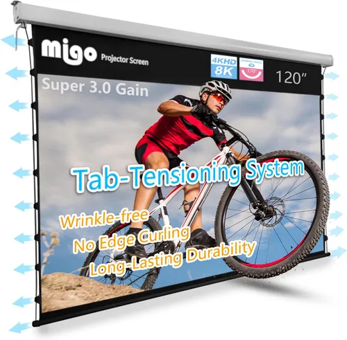 Migo 120 pulgadas pantalla de proyección de bajada manual, Super Ganancia 3.0 blanca suave 16:9 4K Ultra HD, pantalla de proyección montada en el
