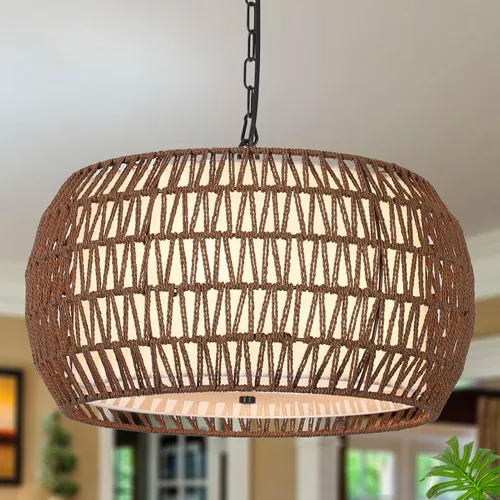 Miniatura 10 de Accesorios de iluminación de lámpara de araña de ratán estilo granja, lámpara colgante grande bohemia de 5 luces, candelabros tejidos a mano