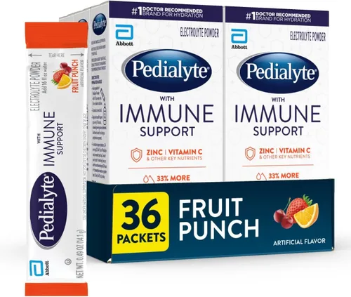 Miniatura 8 de Pedialyte con soporte inmunológico, bebida en polvo de electrolitos con vitamina C y zinc, hidratación avanzada, ponche de frutas, 24 sobres de polvo