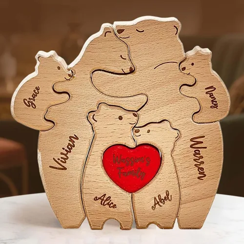 Miniatura 30 de Rompecabezas de oso de madera personalizado con apellidos de 1 a 8 familiares, escultura personalizada con nombre de familia, ideal para Navidad