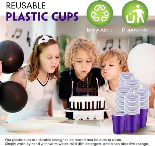 Miniatura 5 de Bokon Paquete de 200 vasos de plástico morados de 16 onzas desechables para fiestas, cumpleaños, bodas, Navidad, fiestas, picnic, campamento, bebidas
