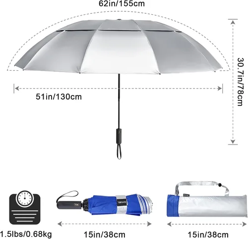 Miniatura 44 de G4Free Paraguas de golf grande de 42/46/54/62 pulgadas, paraguas compacto de viaje inverso, 10 varillas, resistente al viento para lluvia, doble