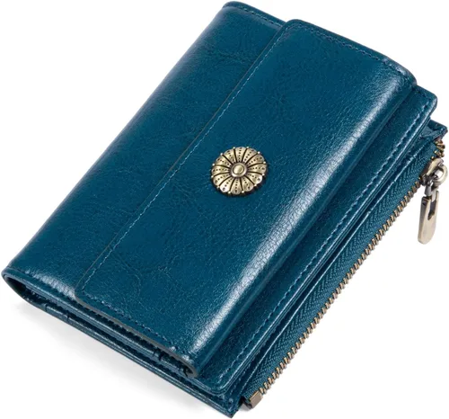 Miniatura 13 de Cartera pequeña para mujer, con bloqueo RFID, de piel suave, plegable, compacta, tarjetero para mujer, con bolsillo con cremallera, color negro