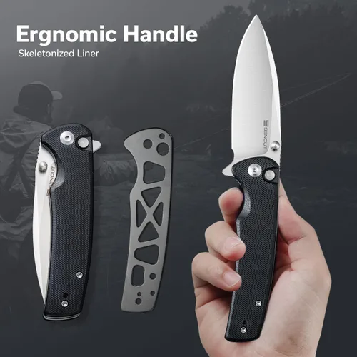 Miniatura 4 de Navaja de bolsillo plegable SENCUT Sachse para EDC, mango G10 negro satinado, hoja 9Cr18MoV de 9Cr18MoV plegable, navaja pequeña con clip, cierre