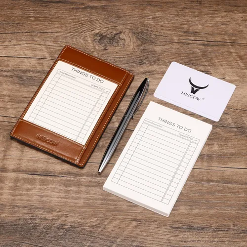 Miniatura 3 de HISCOW Bloc de notas y cuaderno de bolsillo de cuero italiano, bloc de notas de 3 x 5 con soporte seguro para bolígrafo, organizador de notas marrón