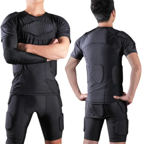Miniatura 2 de Charque Camisas/pantalones protectores acolchados para hombre, para fútbol, paintball, béisbol, compresión, costilla, protección del esternón