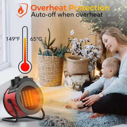Miniatura 6 de Elevoke Calentadores de espacio para uso en interiores, calentador eléctrico PTC de 1500 W con ángulo ajustable de 90°, calor de seguridad rápido