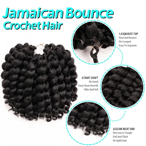 Miniatura 3 de Cabello de ganchillo Jamaicano Bounce, paquete de 4 paquetes de 6 pulgadas, varita de pelo rizado de ganchillo para mujeres negras