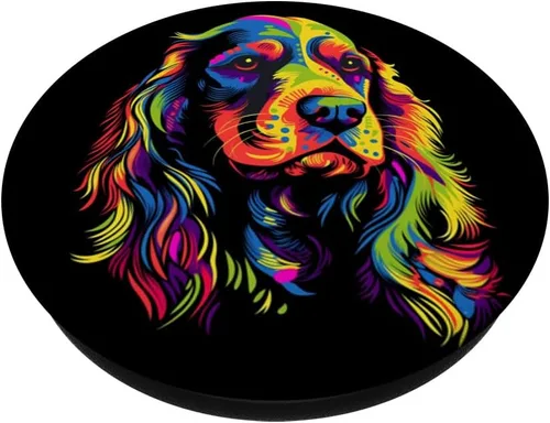 Miniatura 2 de Cocker Spaniel Inglés Cara Colorida Perro Amante Del Arte Negro PopSockets Intercambiables PopGrip