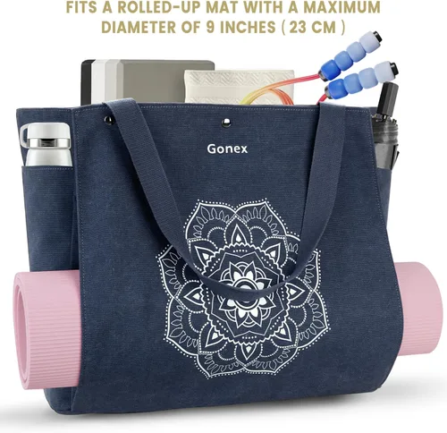Miniatura 7 de Gonex Bolsa para Esterilla de Yoga, Bolsa de Gimnasio Tipo Tote con Múltiples Bolsillos para Mujeres y Hombres, Portaesterillas de Yoga de Lona