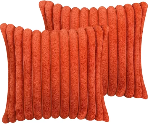 Miniatura 21 de Juego de 2 fundas de almohada de 18 x 18 pulgadas, fundas decorativas de piel sintética para cama, funda de almohada suave y esponjosa con respaldo