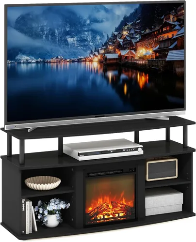 Miniatura 20 de Furinno Soporte clásico de TV de 70 pulgadas con chimenea, roble francés gris gris roble francés