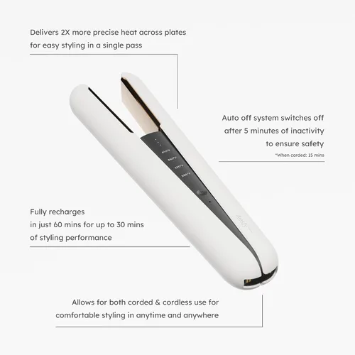Miniatura 2 de Aesty Plancha plana de titanio de doble calentador con base de carga, estilizador inalámbrico profesional, alisador inalámbrico premium, herramienta