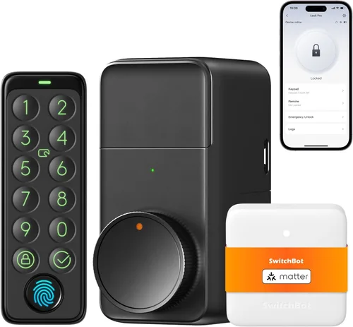 SwitchBot WiFi Cerradura inteligente Pro con teclado táctil, cerradura de puerta de entrada sin llave con escáner de huellas dactilares, cerrojo