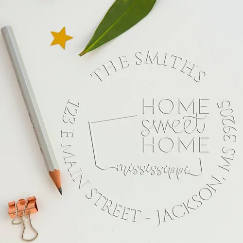 Miniatura 82 de Sello en relieve de dirección personalizado para nuevos propietarios de viviendas, sello redondo de 1-5/8 para dirección de casa, estampado