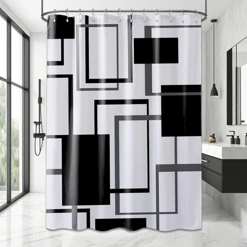 Miniatura 70 de Cortina de Ducha en Blanco y Negro Geométrica Cortinas de Ducha para Decoración de Baños de Hombres Juego de Cortina de Baño en Negro Blanco y Gris